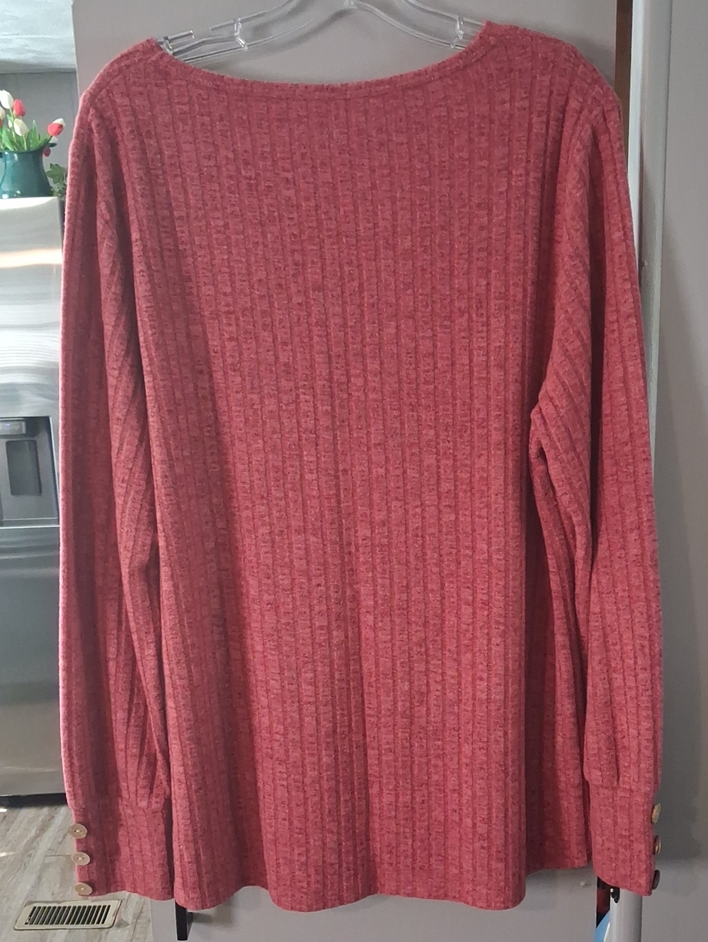 Women's V-Neck Ribbed Pullover Sweater - Rust Color - Picture 5 of 5